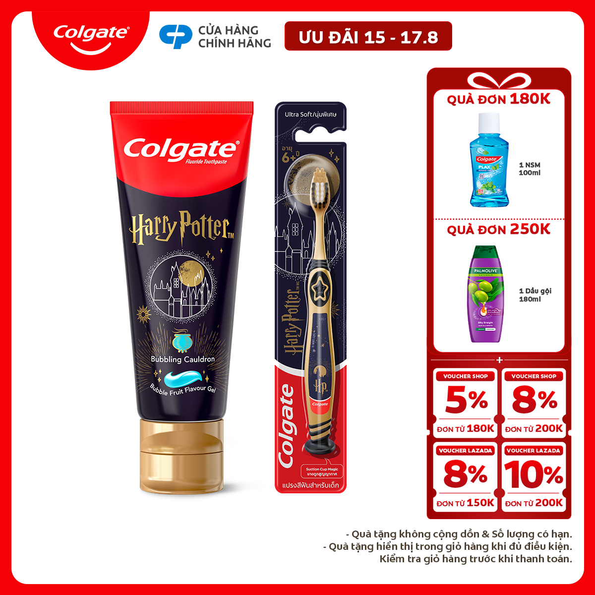 Combo bàn chải và kem đánh răng Colgate Harry Potter dành cho bé 6+ tuổi