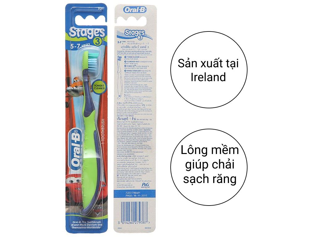 Bàn chải đánh răng Oral-B cho bé 5 - 7 tuổi Stage 3 lông mềm vỉ 1( MÀU NGẪU NHIÊN)