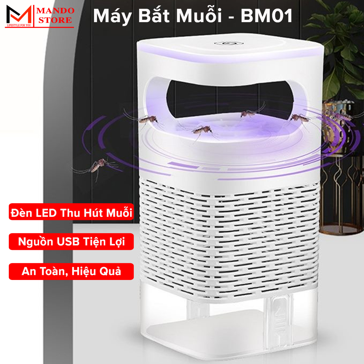 Đèn bắt muỗi – máy bắt muỗi diệt côn trùng thông minh kiêm đèn ngủ có cổng cắm usb – mã bm01