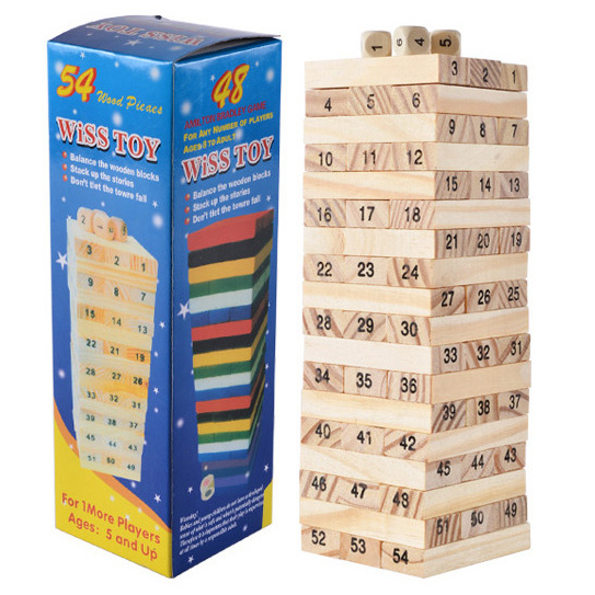 Bộ trò chơi rút gỗ 54 thanh wiss toy kèm xúc xắc kb216051, bộ đồ chơi rút gỗ 54 thanh mini