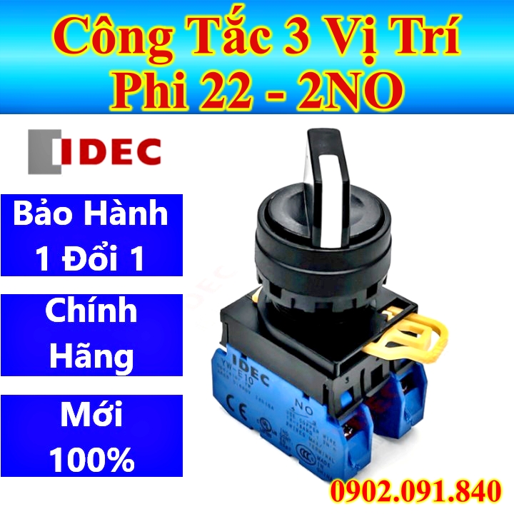 [BẢO HÀNH 1 ĐỔI 1] Công tắc xoay 3 vị trí phi 22 2NO tự giữ IDEC YW1S-3E02