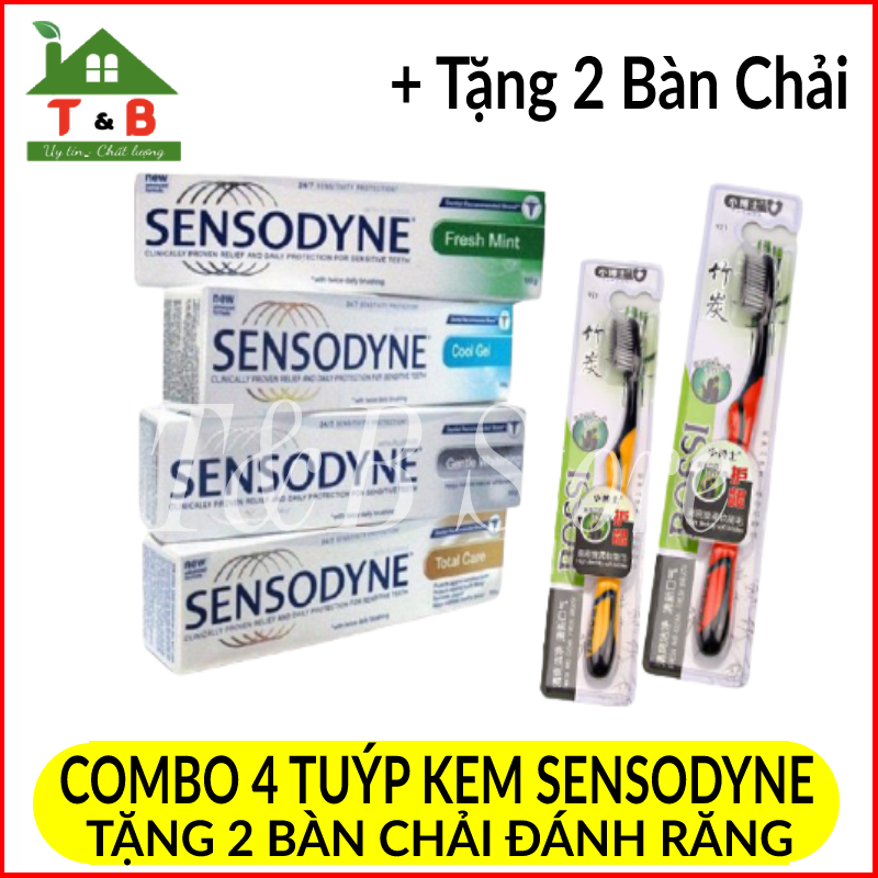 Combo 4 tuýp kem đánh răng Sensodyne tặng kèm 2 bàn chải đánh răng