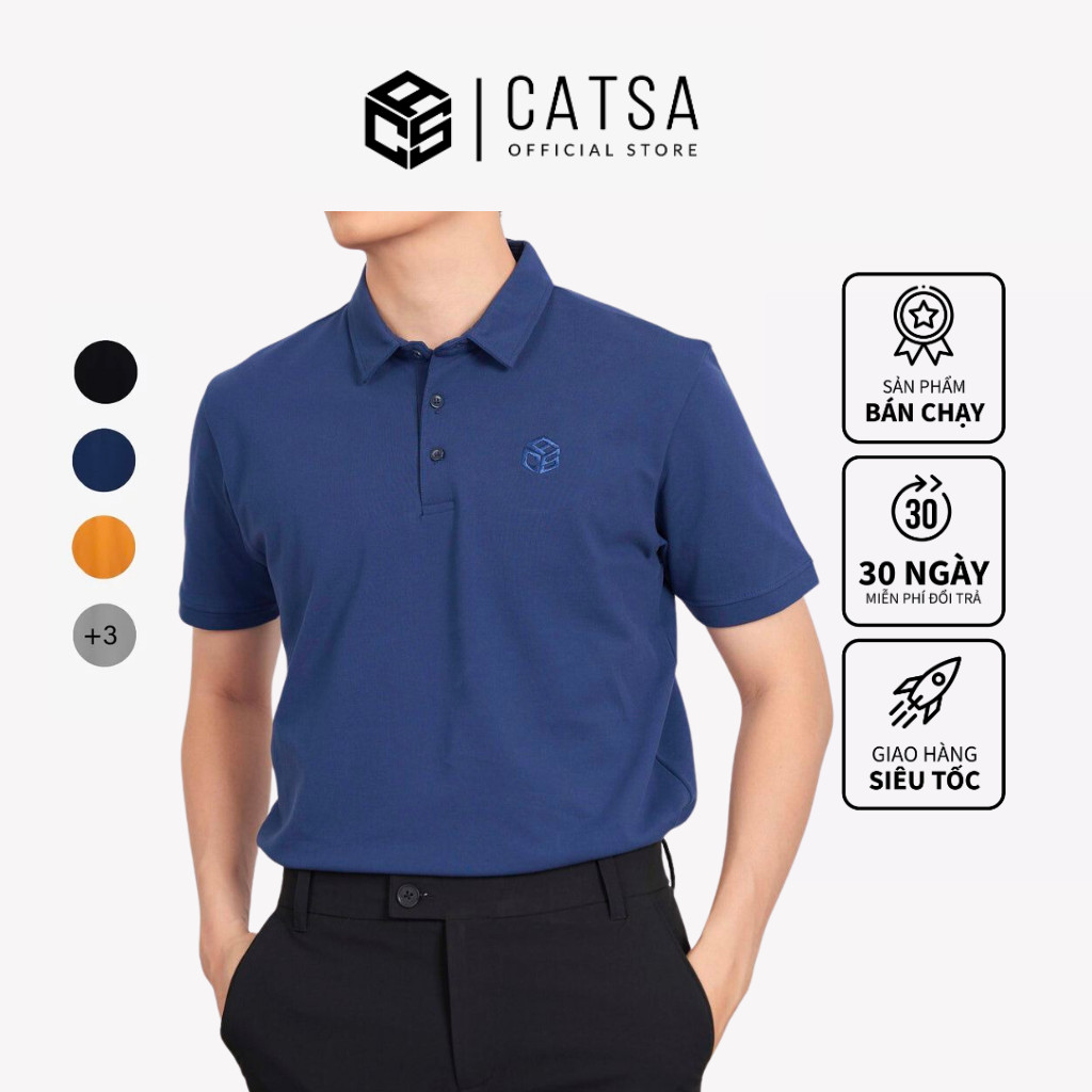 Áo polo nam thêu catsa chất liệu thun cotton thoáng mát chuẩn form atp279-280-281-282-283-291-296