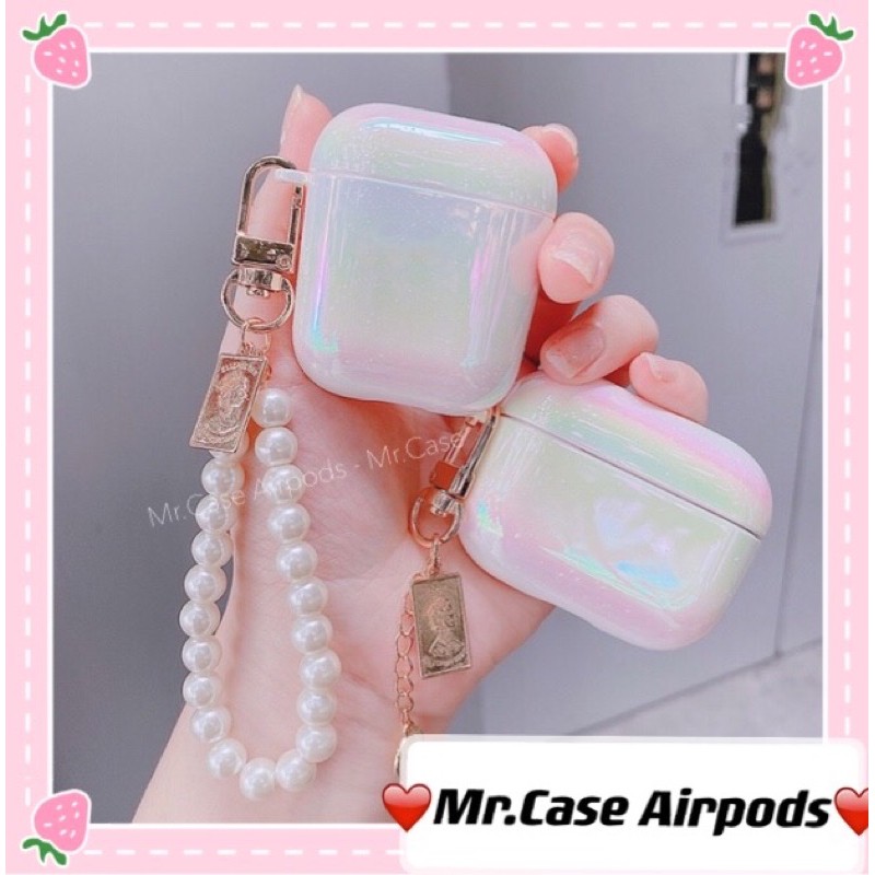 Vỏ bọc bảo vệ màu ánh trắng kèm chuỗi dài cho hộp sạc tai nghe airpods 1 / 2 pro - mr.case airpods