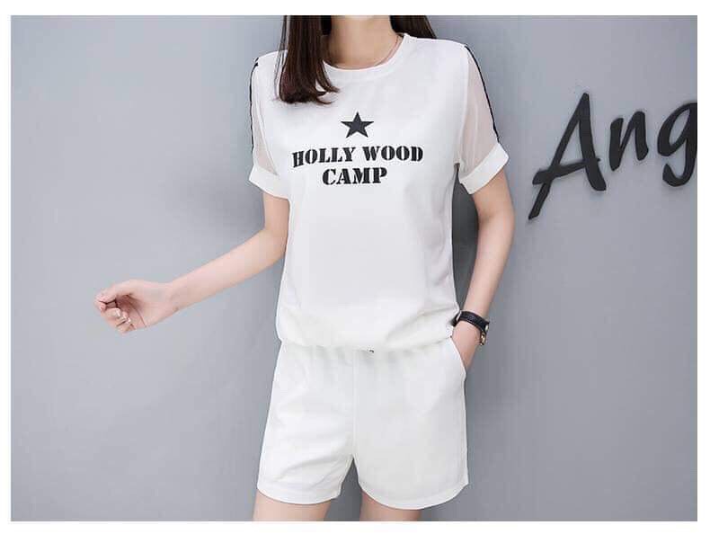 Set đồ bộ thun, quần đùi áo cộc, thiết kế tay áo lưới siêu mát cho nữ