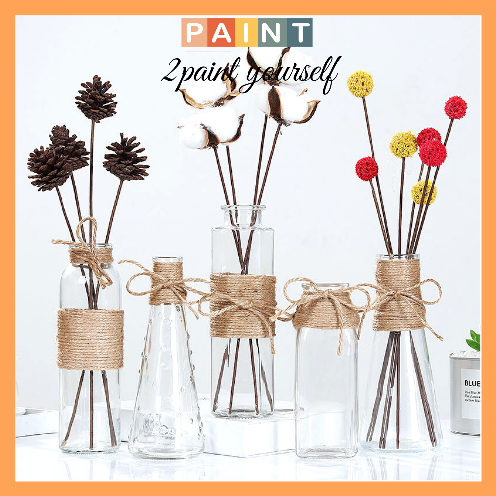 Lọ hoa, Bình thủy tinh cuốn dây thừng, dây gai cuốn decor, trang trí vintage