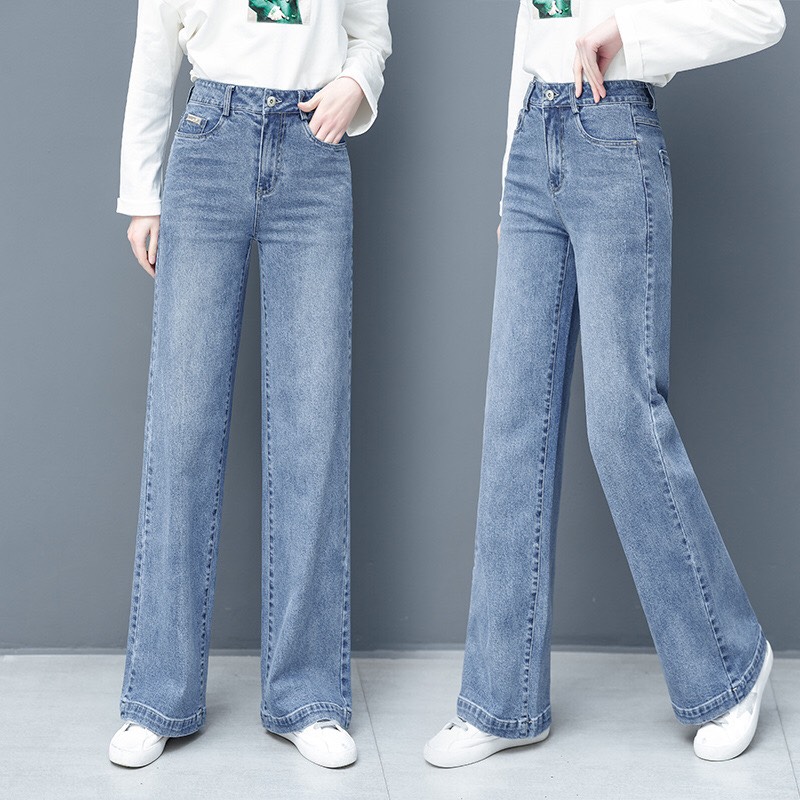 Quần jean nữ quần bò nữ cotton ống rộng co giãn cao cấp