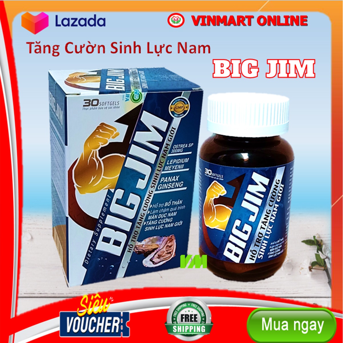 Tinh Chất Hàu Biển Ostrea SP Big Jim - tăng cường sinh lý nam, bổ thận tráng dương, giảm đau lưng mỏi gối- Hộp 30 viên-