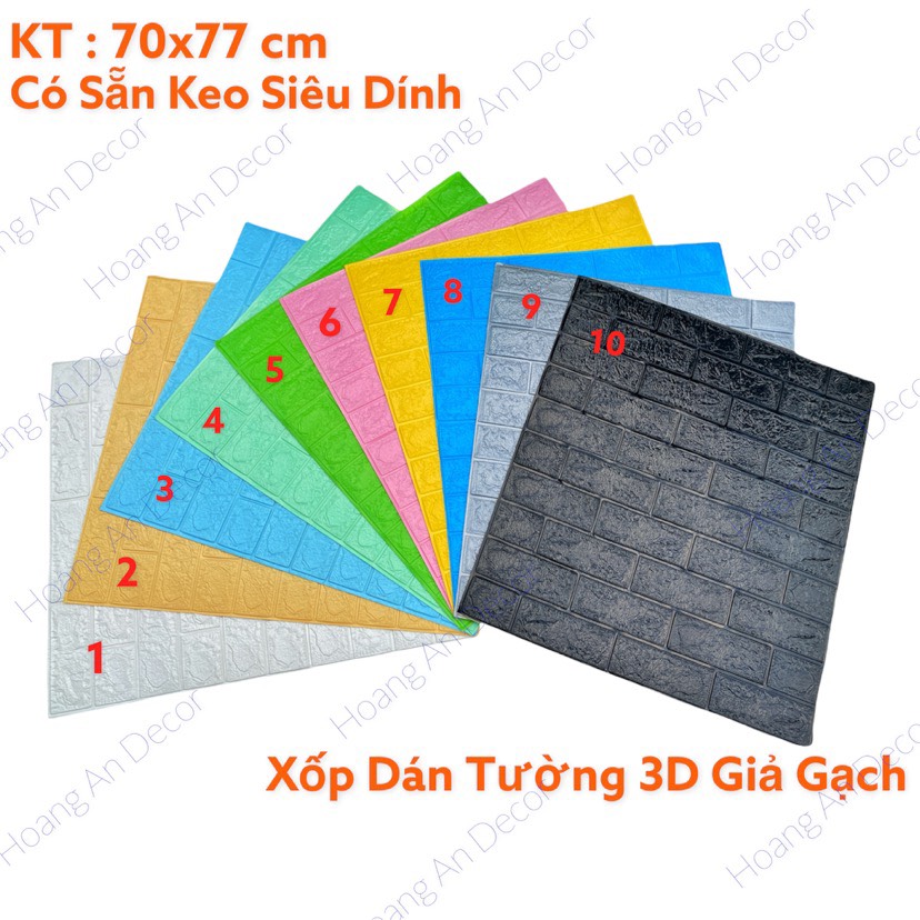 10 TẤM XỐP DÁN TƯỜNG 3D, LOẠI 1 KÍCH THƯỚC 70x77 CM, MẶT SAU CÓ SẴN KEO