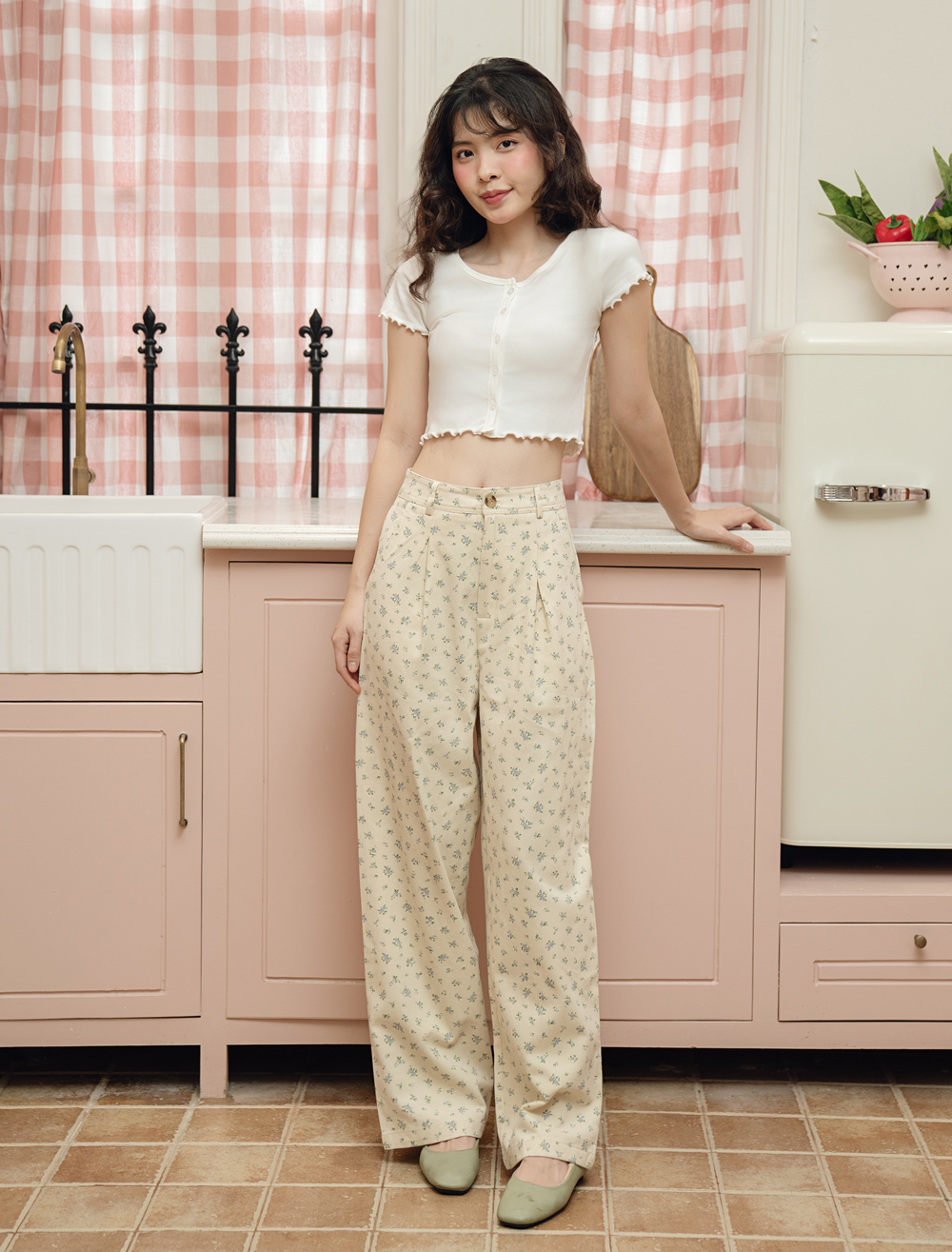 Bleubird quần suông kaki hoa nhí jojo pants