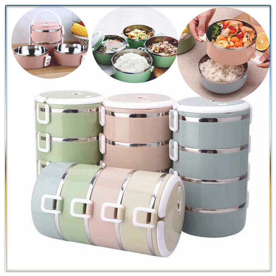 Hộp cơm 4 tầng Giữ nhiệt làm từ Lúa mạch An toàn cho Sức khỏe (màu ngẫu nhiên)
