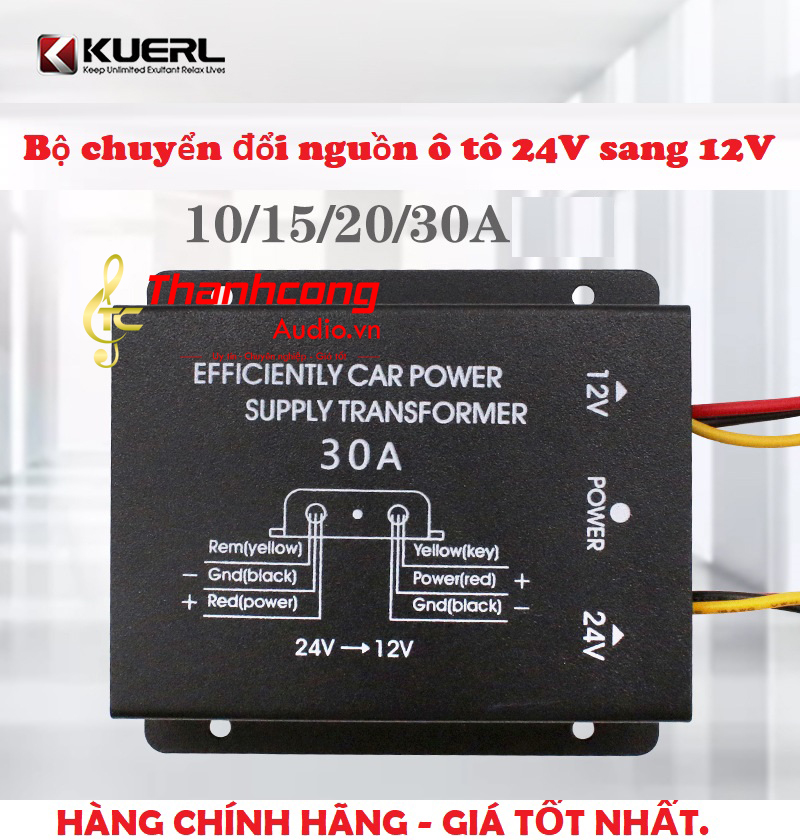 Bộ chuyển đổi nguồn ô tô 10A/15A/20A/30A xe tải từ 24V Xuống 12V. Kuerl