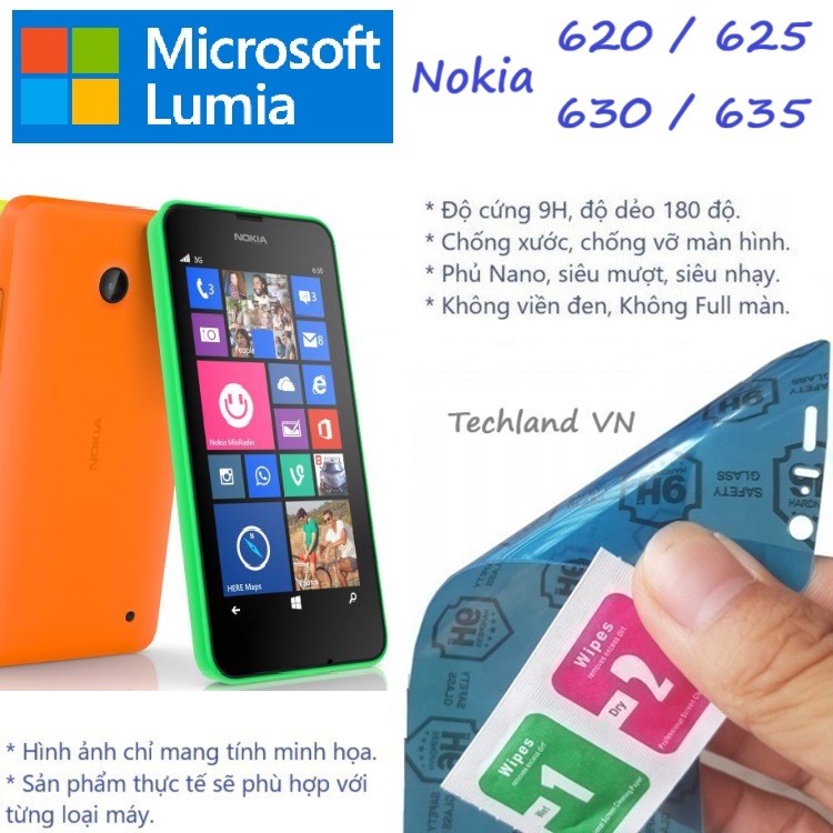 Cường lực phủ nano nokia lumia 620 / 625 / 630 / 635 - trong suốt, không full màn, không viền đen