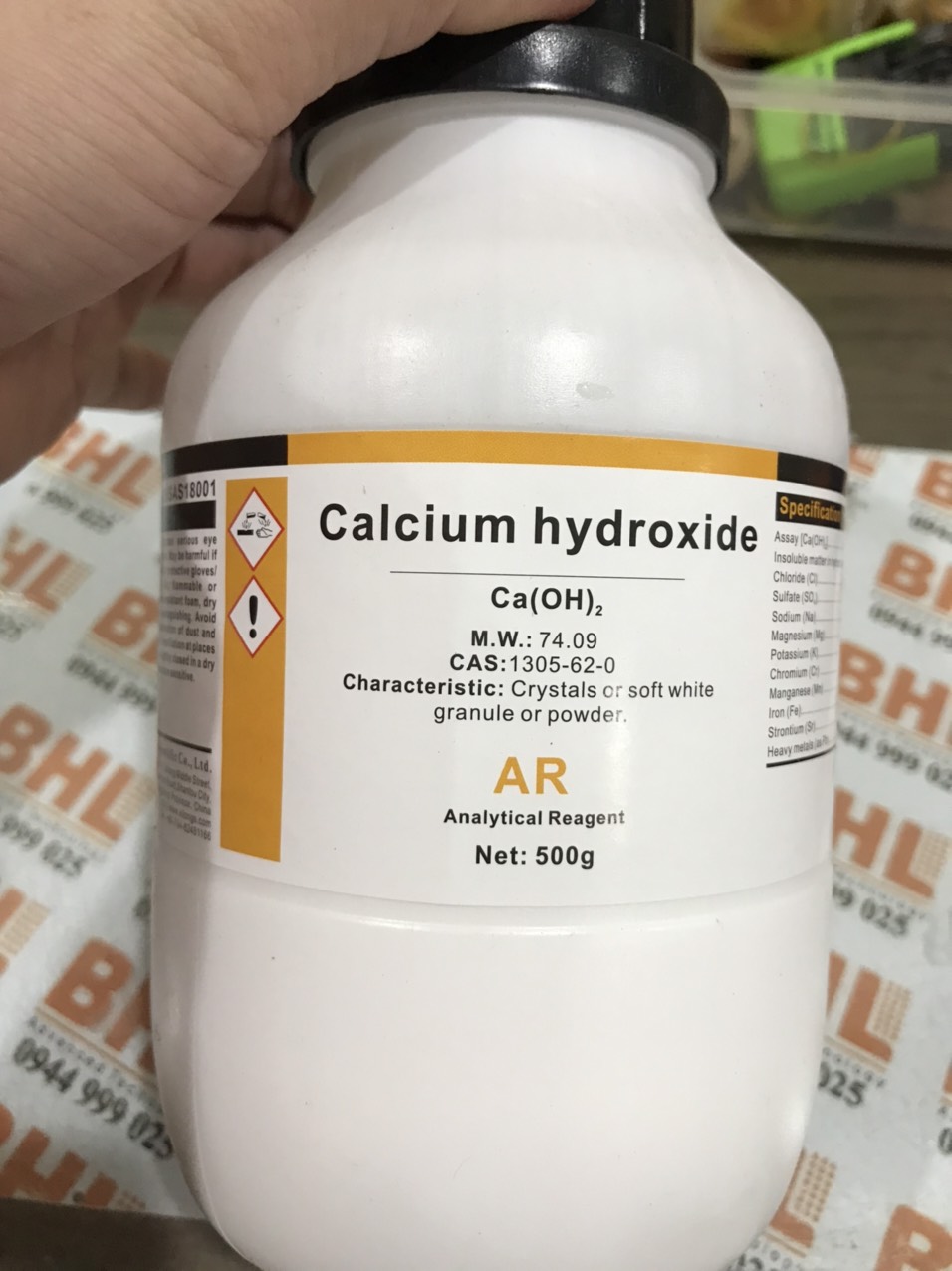 Calcium hydroxide xilong cas 1305-62-0 ca2 lọ 500g canxi hidroxit