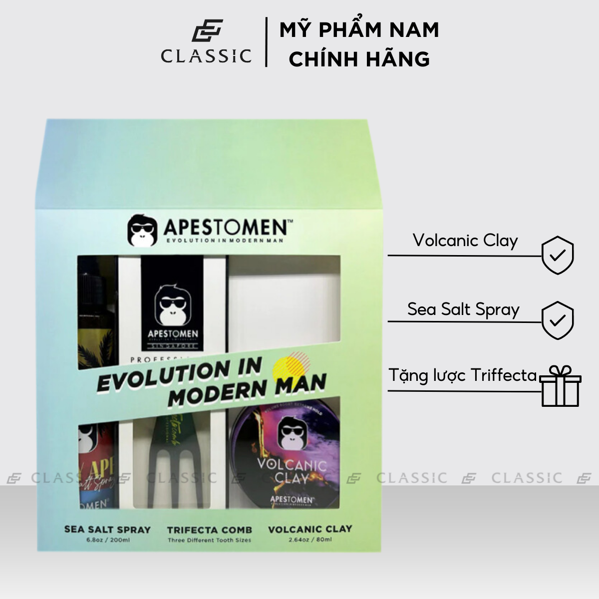 Combo sáp vuốt tóc Apestomen Volcanic Clay + Xịt muối biển Sea Salty Spray