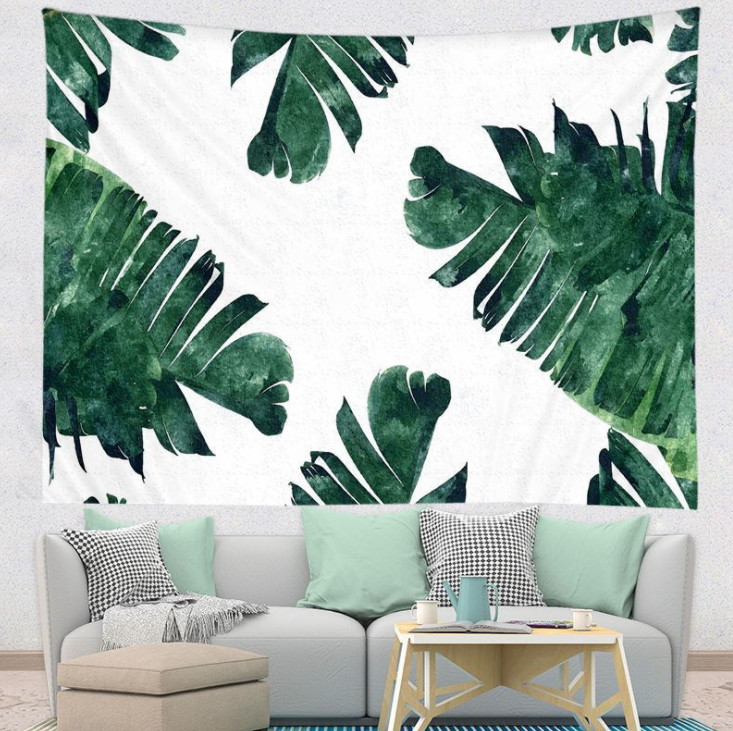 [Tặng kèm đèn nháy và móc treo] Tranh vải trang trí tường - Thảm vải treo tường hình lá cọ decor phòng phong cách sang trọng