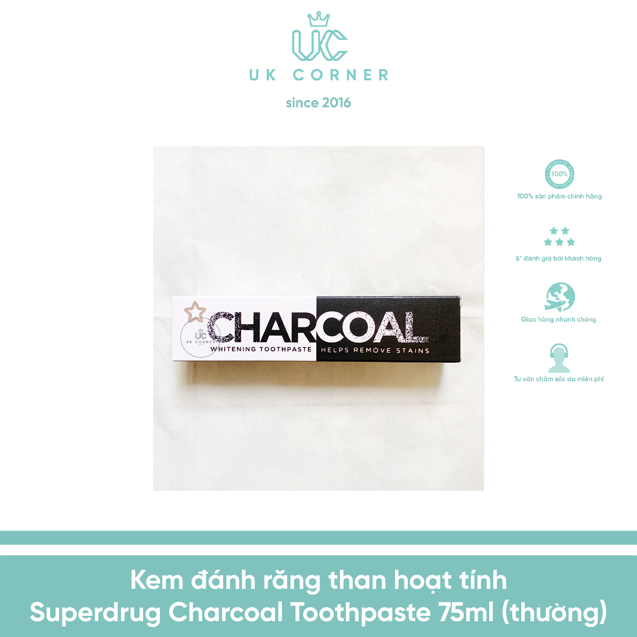 Kem đánh răng than hoạt tính Superdrug Charcoal Toothpaste - Đen 75ml