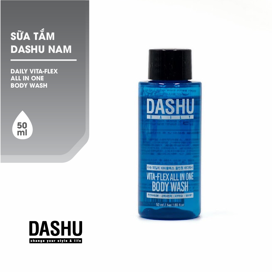Sữa tắm Nam Hàn Quốc Daily Vita-Flex all in one 50ml dưỡng da, làm trắng, tăng độ ẩm cho da khô, giảm dầu trên da nhờn giúp ngừa mụn lưng, triết xuất thiên nhiên, bọt mịn massage, làm sạch sâu, tẩy da chết, hương nước hoa 3 tầng mùi relax.