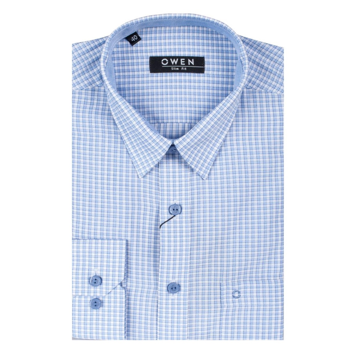Áo sơ mi dài tay Owen - AS20840DT dáng Slim fit Màu trắng kẻ caro xanh
