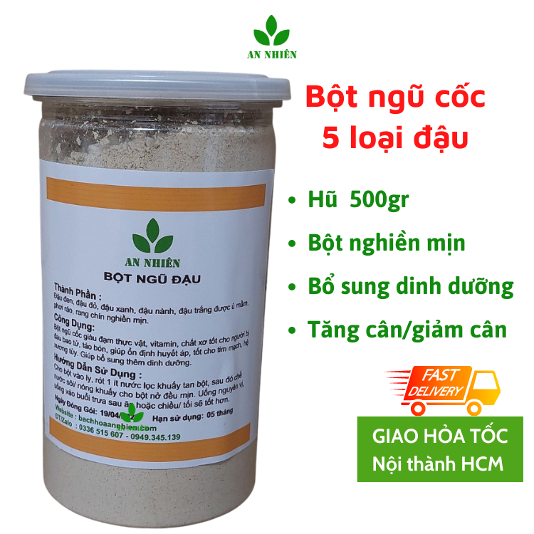 Bột ngũ cốc 5 loại đậu An Nhiên 500gr đậu xanh, đen, nành, đỏ, trắng