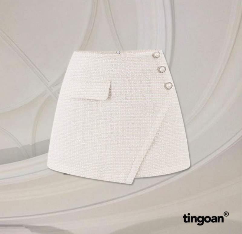 Chân váy tweed vạt lệch trắng tingoan CANDY FLOSS SKIRT/WH(có quần trong)