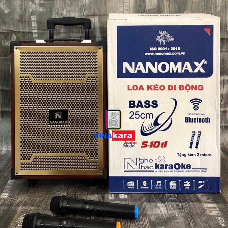 Loa kéo gỗ nanomax 2,5 tấc s-10b + kèm 2 micro cao cấp + tặng kèm 2 chống lăn mic
