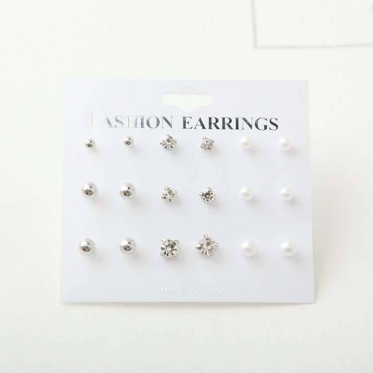 Set 9 đôi khuyên nụ đính đá/ ngọc tr/ titan chất liệu hợp kim