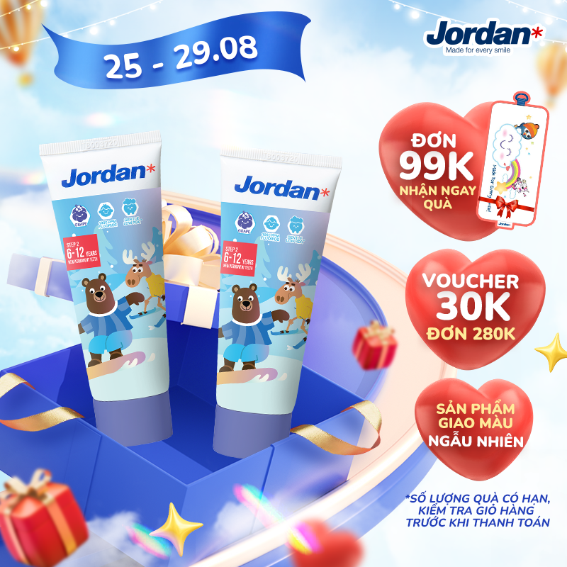 Kem đánh răng cho trẻ em 6-12 tuổi vị nho jordan step 2 - 75g