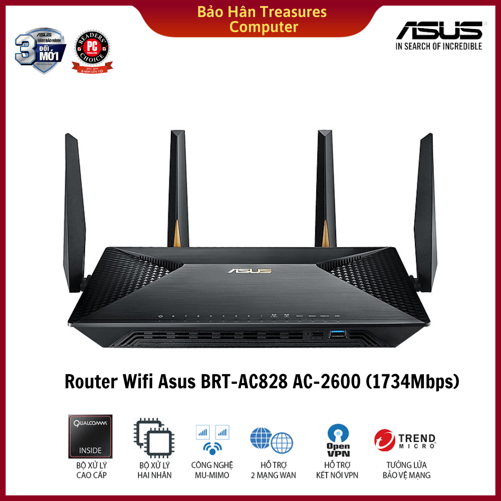 Router wifi băng tần kép chuẩn asus brt-ac828 ac2600 - hàng chính hãng