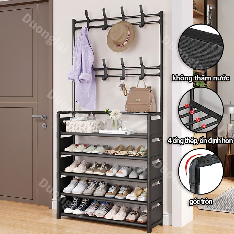 Kệ giầy 4/5 Tầng Kệ để giày dép kệ dép thông minh đa năng 3 Trong 1 kê dép nhua Giá Kệ Treo Quần Áo giá để giày dép túi xách tiện lợi Giá đựng để tủ đựng giày kệ để giày xếp gọn thông minh Giá Treo Quần Áo Thép Titan