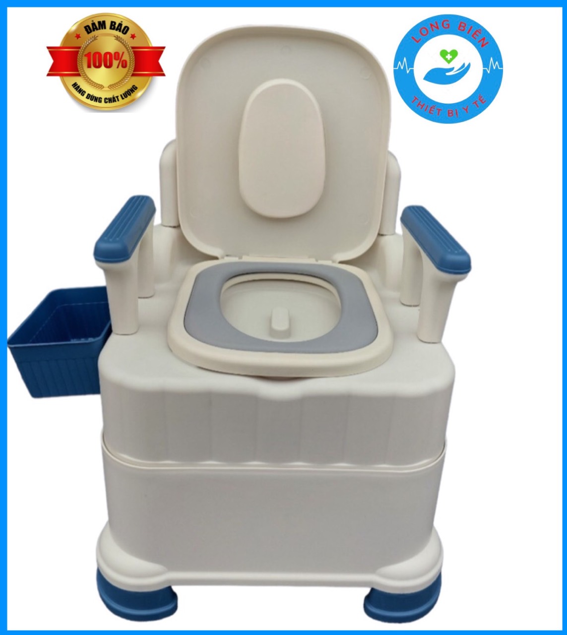 Bồn cầu di động cho người già, bà bầu , người bệnh tiện lợi chất liệu nhựa abs cao cấp có tay vịn chắc chắn có đệm tựa lưng