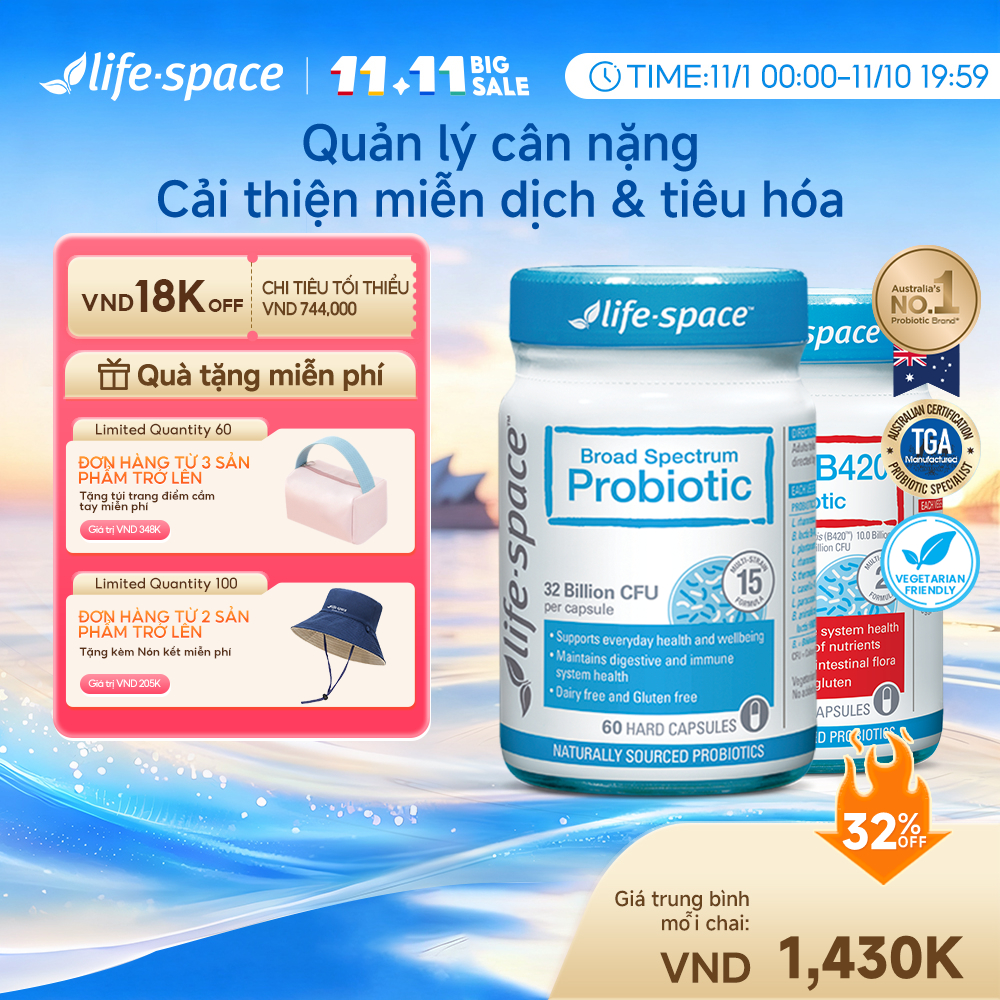 Bộ giảm cân Life Space Probiotic B420 và Adult Broad Spectrum hỗ trợ trao đổi chất quản lý cân nặng