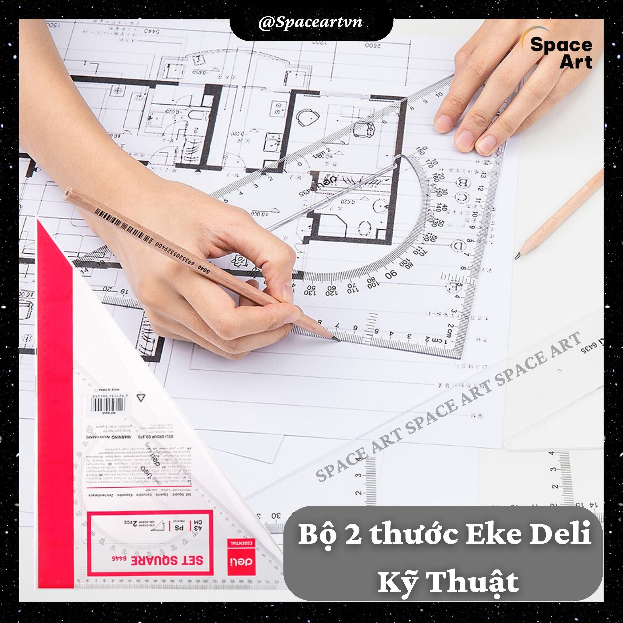 Bộ thước vẽ kỹ thuật eke deli lớn