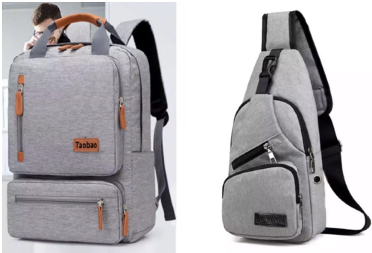 Combo Balo TAO BAO (Xám) và Túi đeo 4 ngăn (Xám)