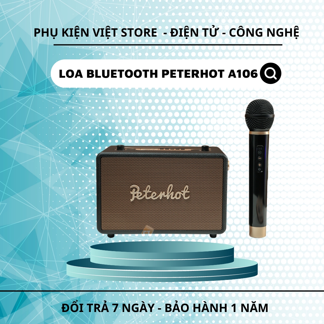 Loa Karaoke Bluetooth PETERHOT A106 Chính Hãng - Âm Thanh Siêu Đỉnh Tích Hợp Cổng Micro 6.5 Tặng Micro Không Dây Hát Siêu Hay  -  Phụ Kiệt Việt Store