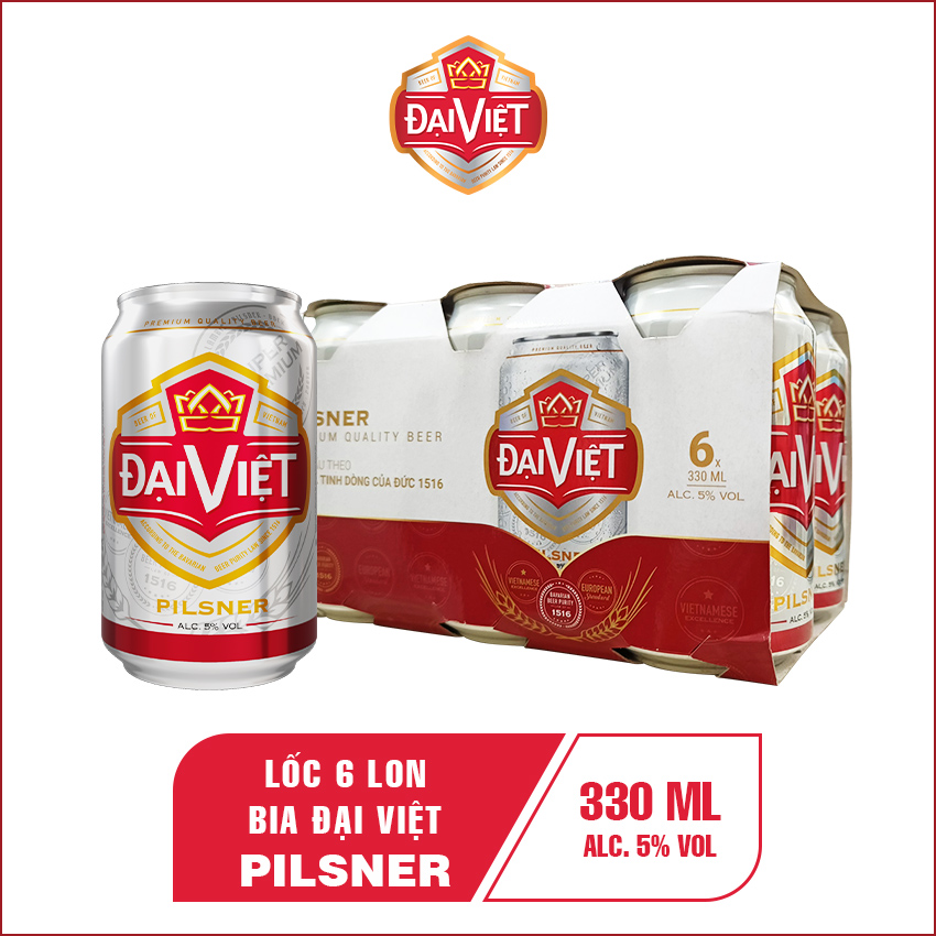Bia Đại Việt Pilsner, bia vàng, bia lon, sản xuất theo luật bia tinh dòng của bia Đức, không hóa chất, Bia Việt đậm vị đúng gu