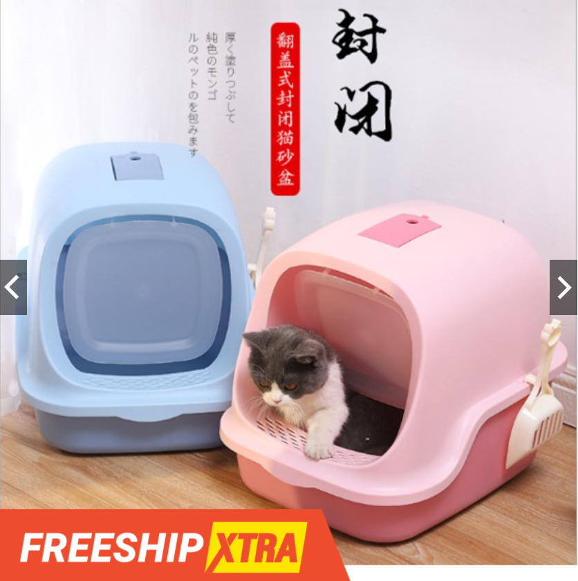 Nhà vệ sinh KHAY CÁT CÓ NẮP rẻ đẹp rộng cho mèo (tặng kèm xẻng xúc)