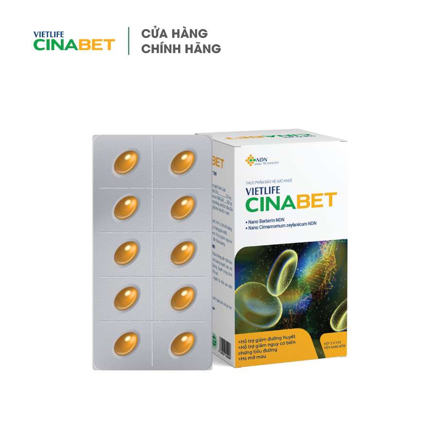 [CHÍNH HÃNG] Vietlife Cinabet Hộp 30 viên - Hỗ trợ giảm và ổn định đường huyết, HbA1c bằng Nano dược liệu.