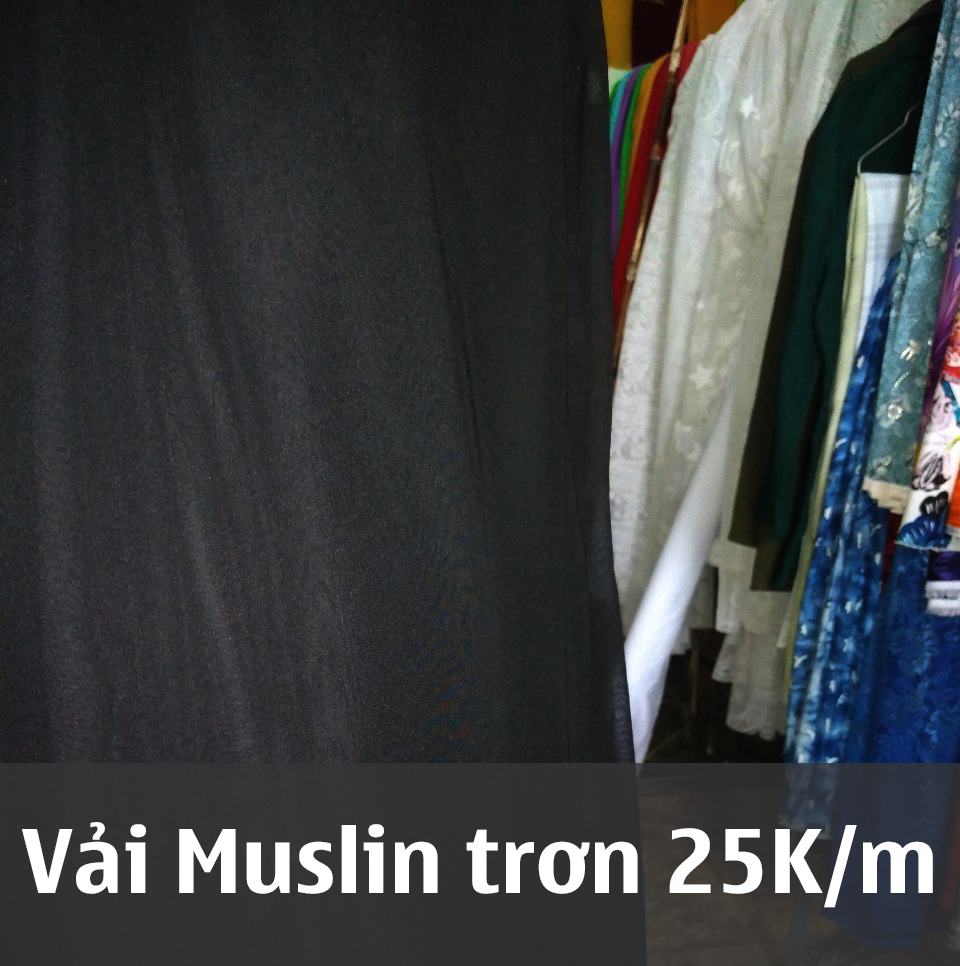 Vải muslin đen trơn xuyên thấu 25K/m may đồ đẹp xinh (khổ 1m6)