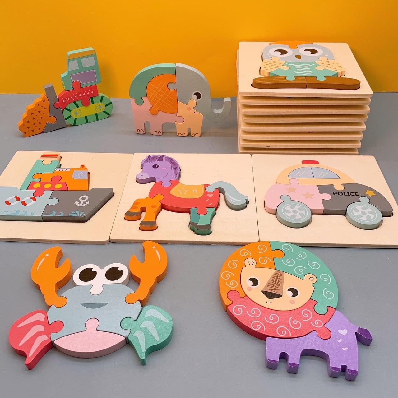 [HCM][Đồ Chơi Gỗ Thông Minh] Tranh Ghép Hình Khối Gỗ Nổi Xếp Hình 3D Puzzle Gỗ DàyNgộ Nghĩnh Đáng Yêu An Toàn Cho Bé