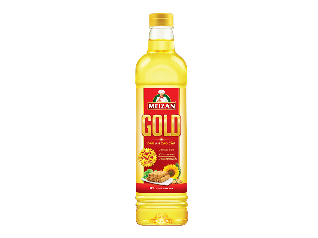 Dầu ăn cao cấp Meizan Gold 1L. Hỗn hợp 3 loại dầu tự nhiên, chịu nhiệt cao, giàu Omega 3-6-9 và Vitamin E.