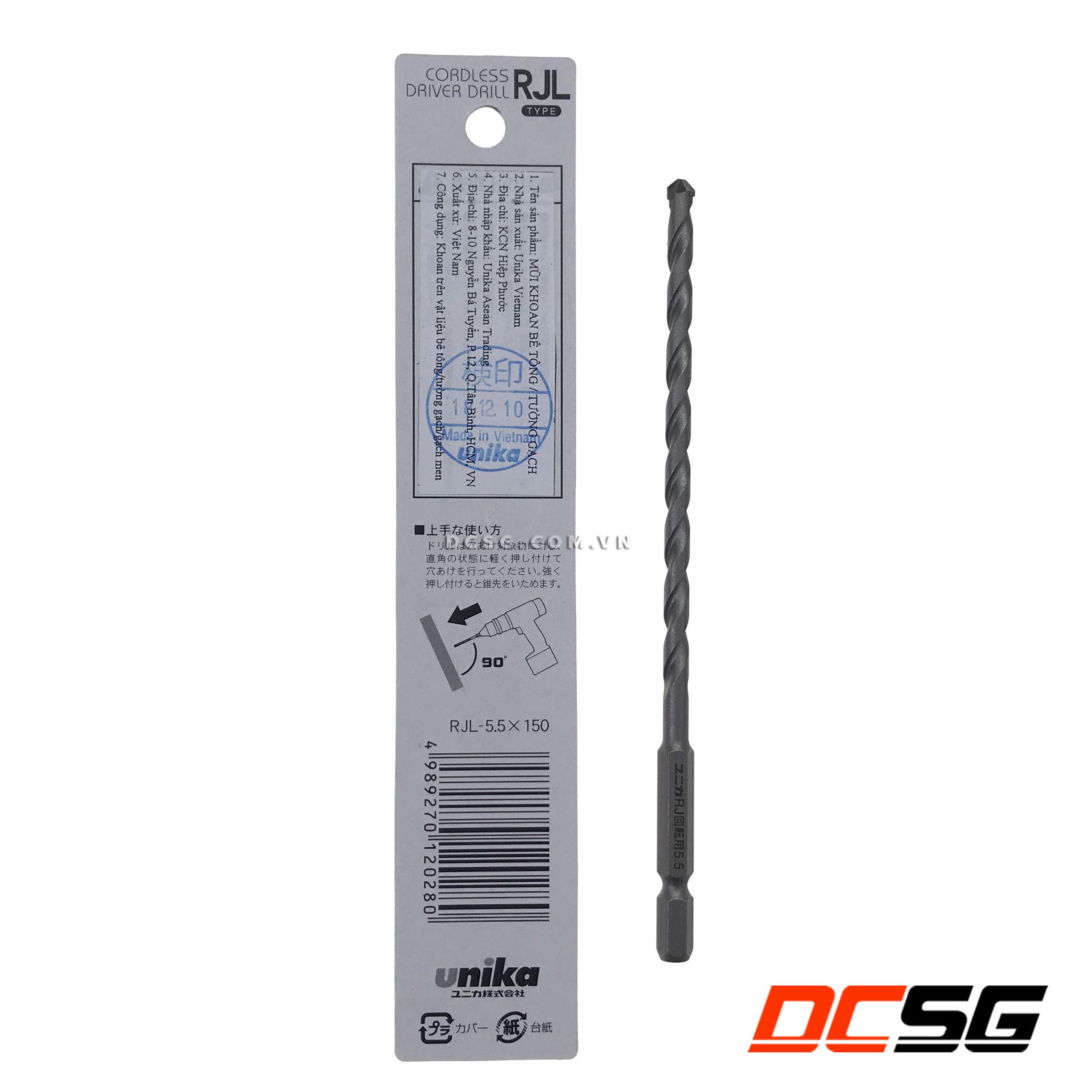Mũi khoan tường, gạch 5.5x150mm chân lục giác Unika RJL5.5x150