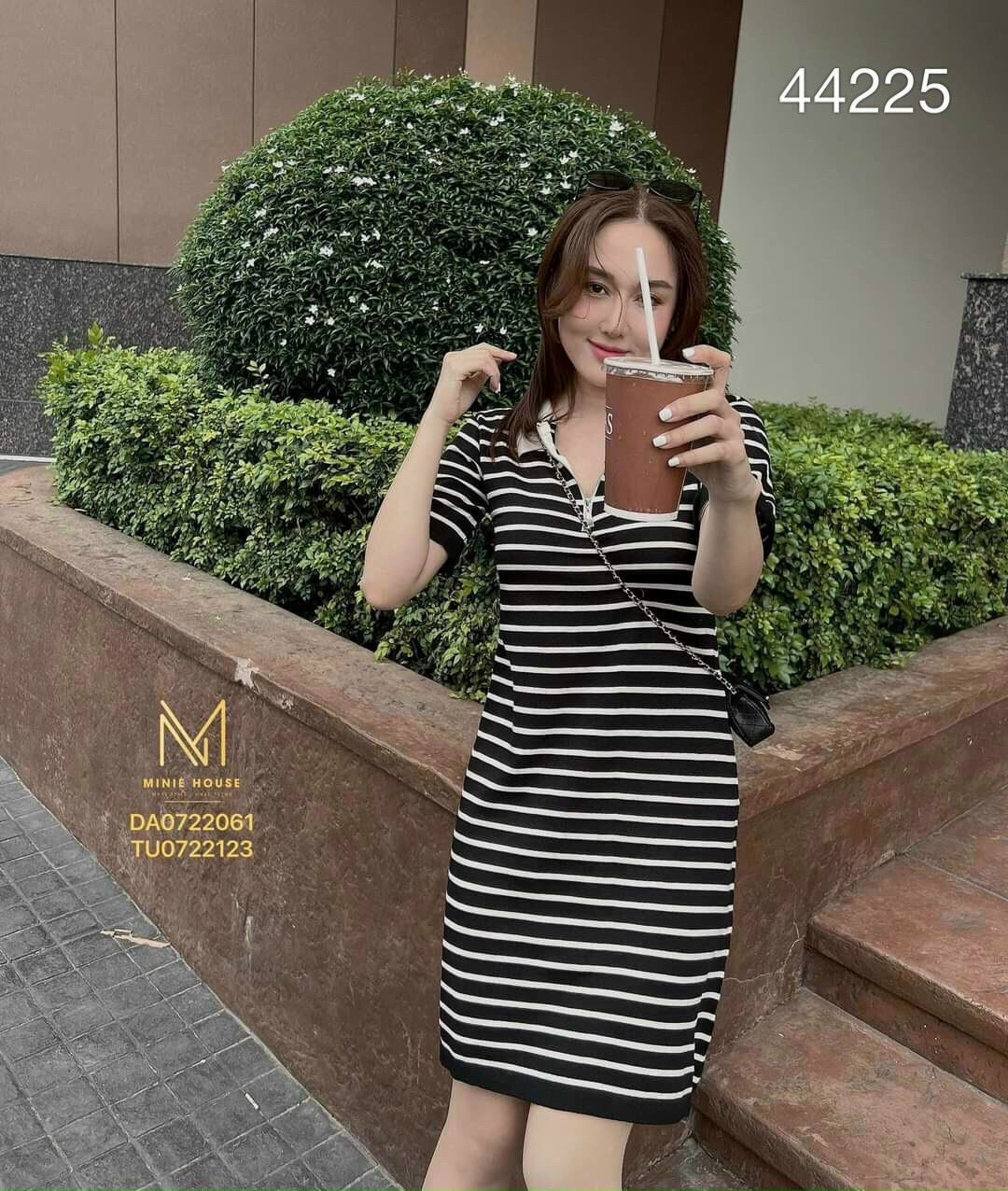 Đầm polo nữ, đầm nữ dáng suông cổ bẻ hoạ tiết sọc ngang, đầm thun nữ chất thun mềm siêu xinh