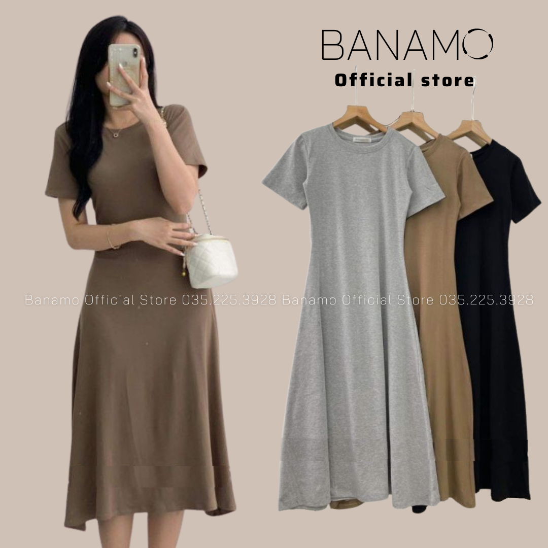 Đầm nữ Banamo Fashion váy thun nữ cộc tay dáng xòe 511