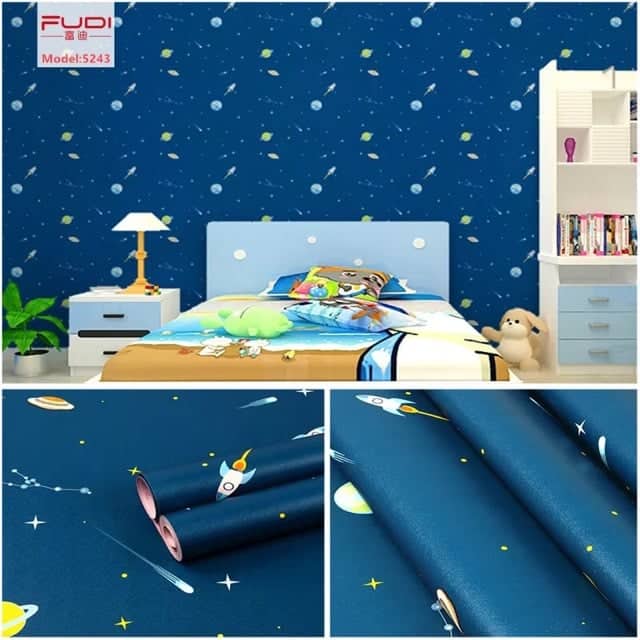 10 mét giấy dán tường vũ trụ xanh khổ rộng 45cm có keo dán sẵn