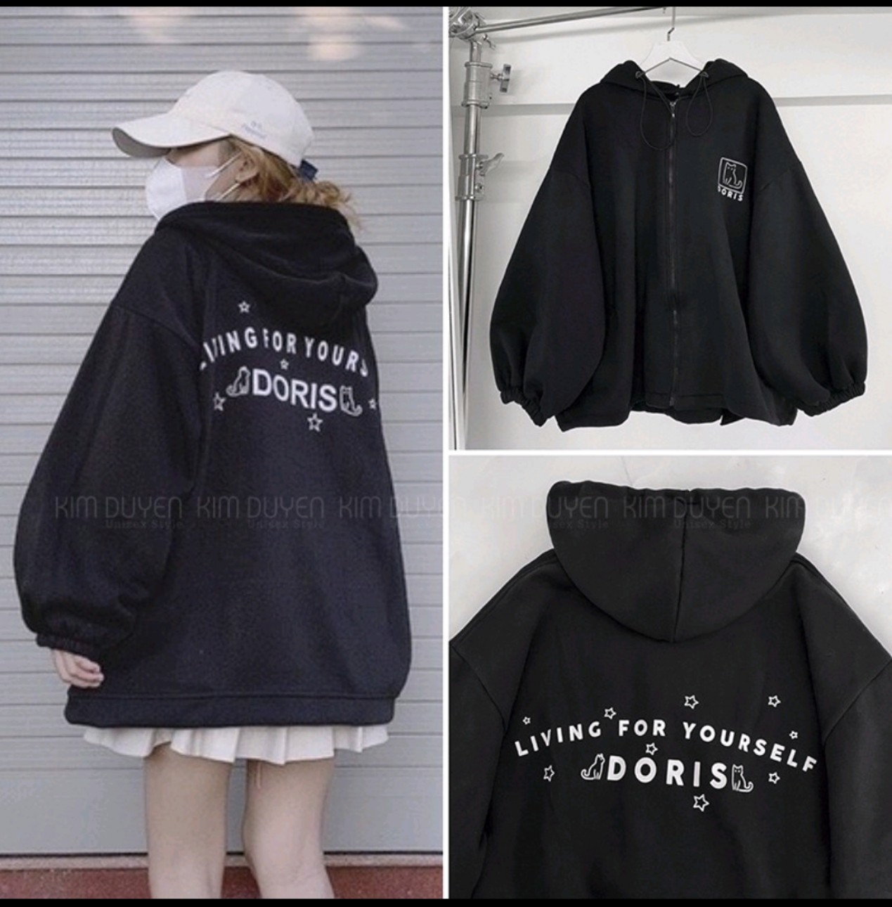 Áo khoác hoodie dây kéo chun tay from rộng dorri Ulzzang siêu hót
