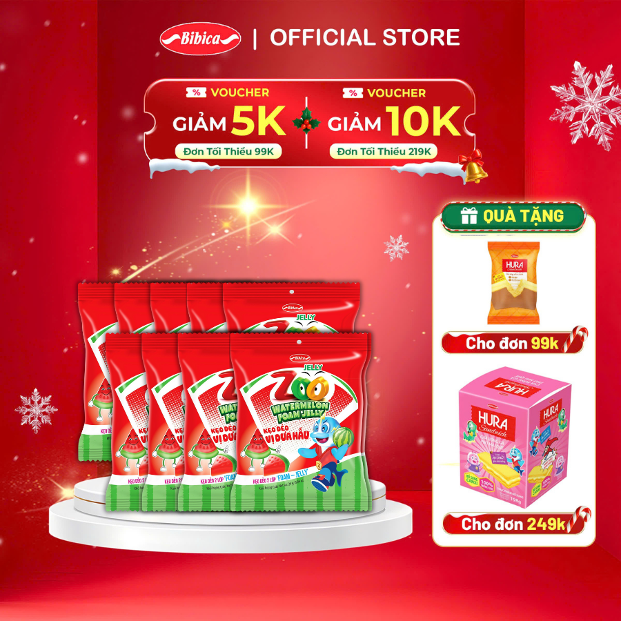  Combo 10 Túi Kẹo Dẻo Zoo Foam Jelly Dưa hấu Bibica 24g 