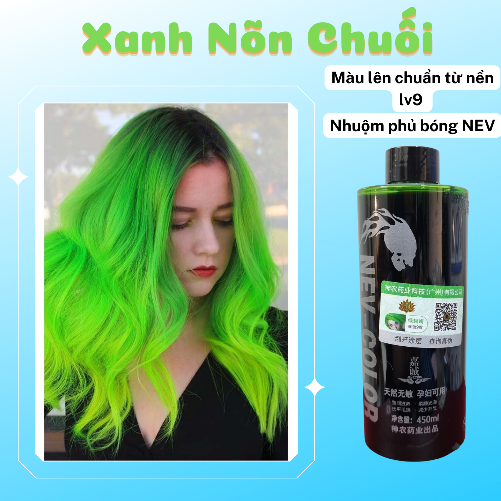 Nhuộm Phủ Bóng Màu Xanh Nõn Chuối Nhuộm Pha Sẵn Không Hư Hại Tóc , 450ml , 100ml -  - Nhuộm phủ bóng Nev-Color