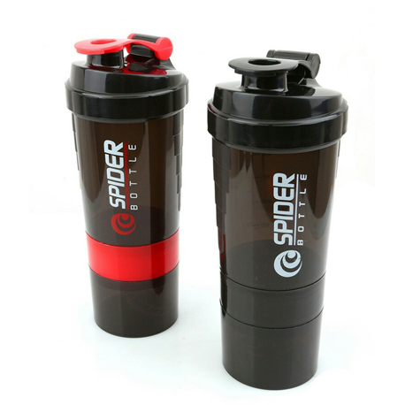Bình lắc spider tập gym 3 ngăn tiện dụng 600ml bình đựng nước cầm tay bình nước tập gym bình nước spider tập gym