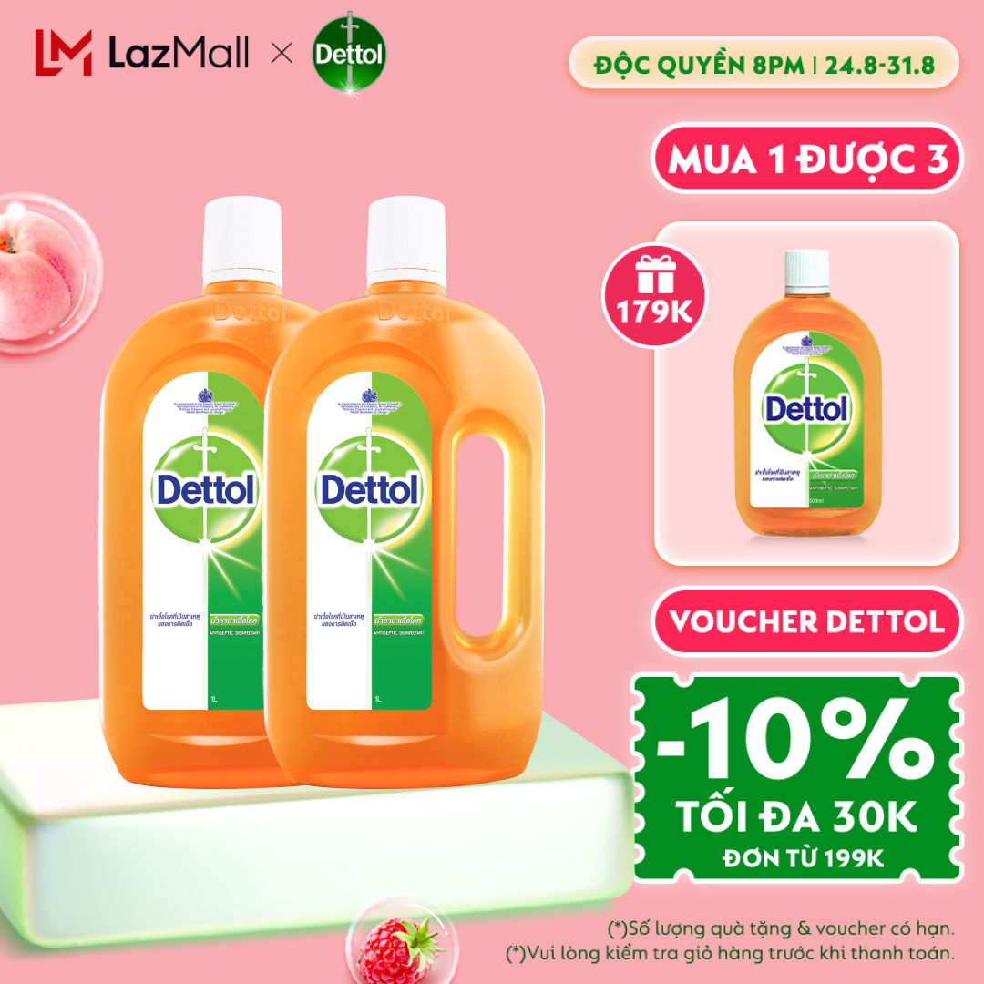 Combo 2 chai Dung dịch diệt khuẩn đa năng Dettol 1L
